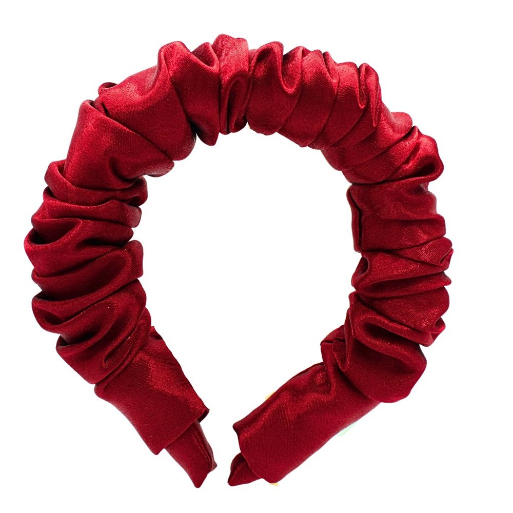 Ruched Headband, Burgundy Red Satin Headband